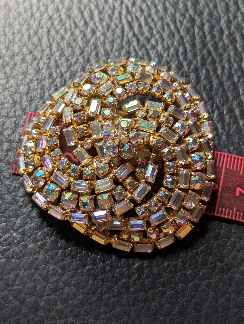 Gold-Tone Aurora Borealis Crystal Spiral Brooch - Women Jewelry